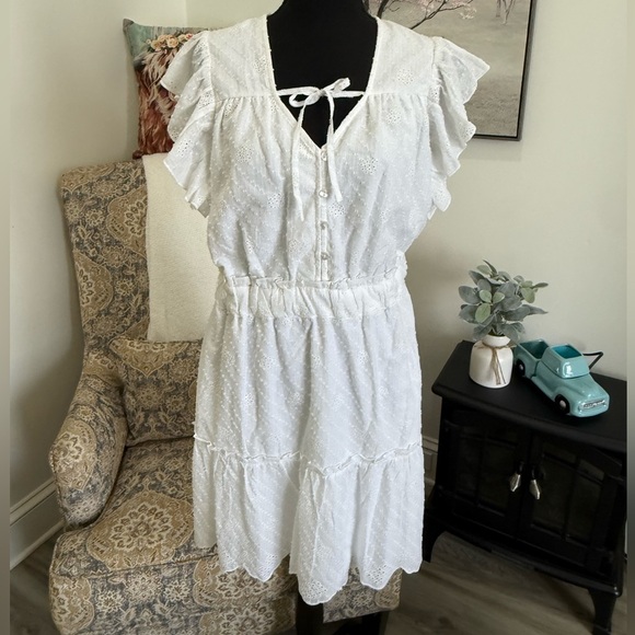 Cato White Ruffled Tie Front Sundress - Picture 1 of 8